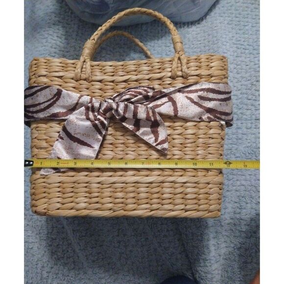 Straw bow print Zebra Straw Basket handbag Boho Beachy Vintage - Picture 5 of 8